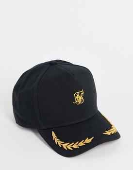推荐Siksilk washed cotton trucker cap in black with gold detailing商品
