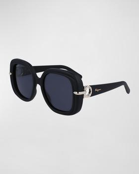 菲拉格慕眼镜, Salvatore Ferragamo | Gancini Hinge Rectangle Injection Plastic Sunglasses商品图片 
