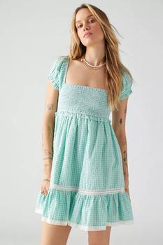Urban Outfitters | UO Marseille Gingham Smocked Mini Dress商品图片,1.4折, 1件9.5折, 一件九五折