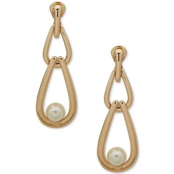 Anne Klein | Gold-Tone Link & Imitation Pearl Clip-On Linear Drop Earrings 独家减免邮费