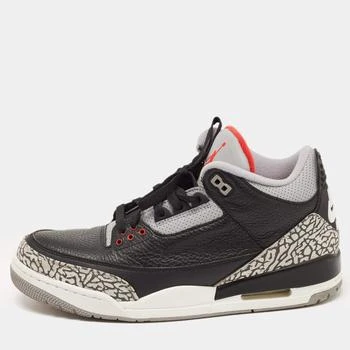 推荐Air Jordans Black Leather Jordan 3 Black Cement Sneakers Size 45商品