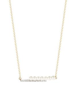 MATEO, MATEO | 14K Yellow Gold, 3MM Cultured Pearl & Diamond Bypass Pendant Necklace商品图片 