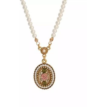 2028 | Imitation Pearl Pink Enamel Flower Pendant Necklace,商家Macy's,价格¥309