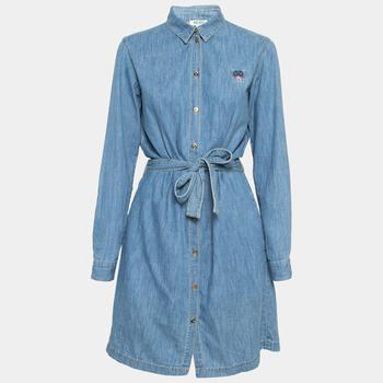 推荐Kenzo Blue Washed Denim Tiger Embroidered Shirt Dress S商品