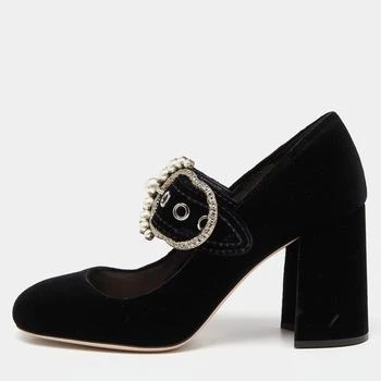 [二手商品] Miu Miu | Miu Miu Black Velvet Pearl Embellished Mary Jane Pumps Size 38.5 