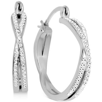 Essentials | Crystal Small Crossover Hoop Earrings, 0.95" in Silver Plate or Gold Plate商品图片,2.9折