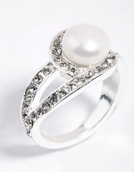 商品Silver Classic Pearl and Diamante Cocktail Ring图片