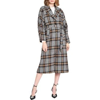 推荐En Saison Women's Checkered Longline Wool Coat with Notch Lapel商品