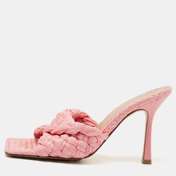 Bottega Veneta | Bottega Veneta Pink Woven Raffia Slide Sandals Size 38.5商品图片,5.1折