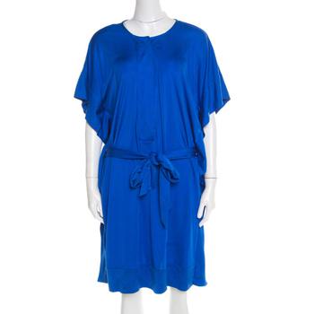 product Diane Von Furstenberg Cobalt Blue Silk Jersey Belted Tuvallu Kaftan Dress M image