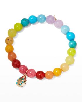 商品Rainbow Jade Bracelet with Small Ladybug Charm图片