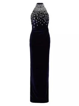 Pamella Roland | Beaded Velvet Halter Gown,商家Saks Fifth Avenue,价格¥27642