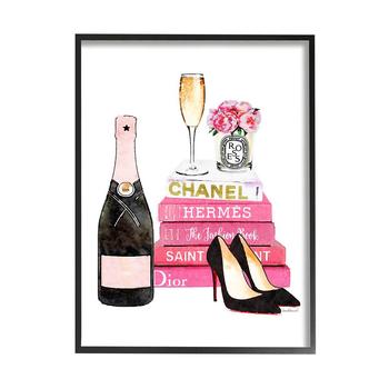 推荐Glam Pink Fashion Book Champagne Hells and Flowers Black Framed Giclee Texturized Art, 24" x 30"商品