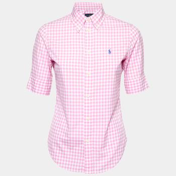 推荐Ralph Lauren Pink and White Checkered Button Front Short Sleeve Shirt XS商品