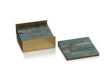 商品Zodax | Zel 4-Piece Set Coasters on Metal Tray,商家Lord & Taylor,价格¥367图片