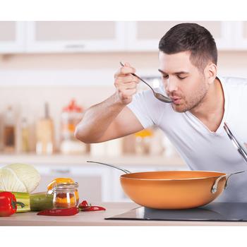 商品MasterPan | Chef'S Wok & Glass Lid, Copper Color Ceramic Non-Stick Coating, 12",商家Premium Outlets,价格¥378图片