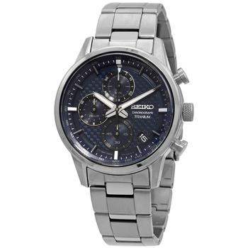 精工表多少钱, Seiko | Chronograph Quartz Blue Dial Grey Titanium Mens Watch SSB387商品图片 5.5折