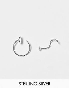 商品ASOS DESIGN 2 pack sterling silver hoop and crystal stud nose ring图片