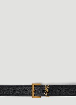 Yves Saint Laurent | Square Buckle Monogram Belt in Black商品图片,