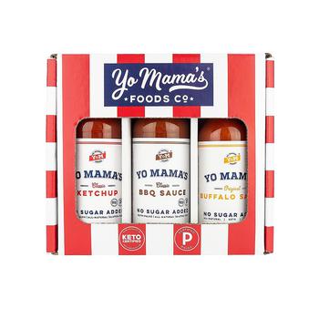 商品Yo Mama’s Foods Grilling Keto Gift Set | Includes (1 ) Buffalo Sauce, (1) Classic Ketchup, (1 ) BBQ Sauce | Keto-Paleo图片
