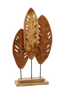 商品WILLOW ROW | Brown Teak Wood Natural Leaves Sculpture, 23" x 12" x 5",商家Nordstrom Rack,价格¥452图片