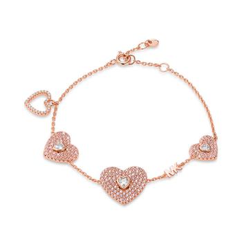 Michael Kors | 14K Rose Gold-Plated Sterling Silver Pave Heart Line Bracelet商品图片,