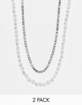 商品ASOS | ASOS DESIGN 2 pack festival layered crystal tennis chain and faux pearl necklace,商家ASOS,价格¥99图片