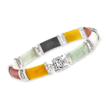Ross-Simons | Ross-Simons Multicolored Jade "Good Fortune" Bracelet in Sterling Silver,商家Premium Outlets,价格¥1152