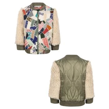推荐Patchwork colorful combo jacket with faux fur sleeves商品