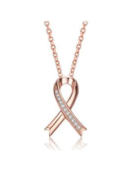 Rachel Glauber | Teens/Young Adults 18k Rose Gold Plated With Clear Cubic Zirconia Ribbon Pendant Necklace,商家Verishop,价格¥340