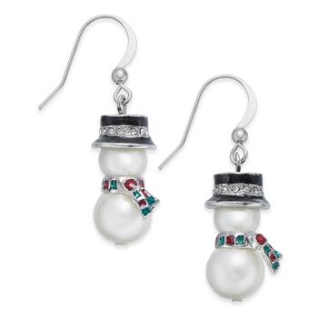 Charter Club | Silver-Tone Crystal & Imitation Pearl Snowman Drop Earrings, Created for Macy's商品图片,4折
