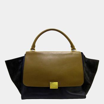 celine tote, [二手商品] Celine | Celine Brown Trapeze Tricolor Leather Satchel商品图片 7折