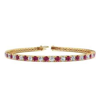 SSELECTS | 4 Carat Ruby And Diamond Tennis Bracelet In 14 Karat Yellow Gold, 7 1/2 Inches,商家Premium Outlets,价格¥15612