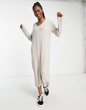 ASOS | ASOS DESIGN knitted maxi jumper dress in cable in oatmeal 8.5折