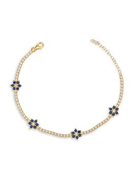 Gabi Rielle好不好, Gabi Rielle | Color Forward 14K Yellow Gold Vermeil & Blue Sapphire Crystal Flower Tennis Bracelet商品图片 6折