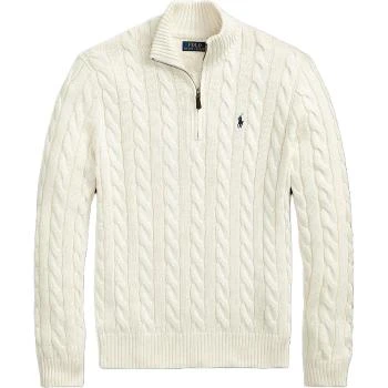 Ralph Lauren | [预售3天]纯色半拉链立领动物刺绣长袖针织衫 男款 米白色,商家AMRAP,价格¥1913