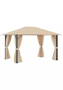 Outsunny | 13' x 10' Patio Gazebo Outdoor Canopy Shelter with Sidewalls Vented Roof Aluminum Frame for Garden Lawn Backyard and Deck Brown,商家Belk,价格¥3349