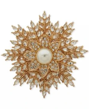 Anne Klein | Imitation Pearl Crystal and Glass Boxed Gold-Tone Snowflake Pin,商家Macy's,价格¥162