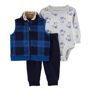 Carter's | Baby Boys Plaid Vest, Bodysuit and Pants, 3 Piece Set商品图片,