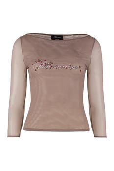 BLUMARINE | Blumarine Logo Embellished Sheer Top商品图片,6.7折