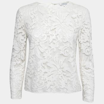推荐Diane Von Furstenberg White Floral Sequin Embellished Nylon Long Sleeve Top S商品