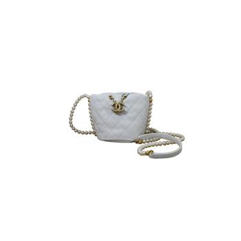 推荐Chanel Mini Drawstring Bag Calfskin Pearl with Gold Metal White商品