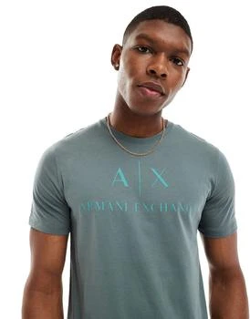 推荐Armani Exchange chest logo slim fit t-shirt in dark green商品