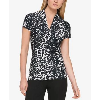 DKNY | Petite Animal-Print Draped Surplice Blouse, Created for Macy's,商家Macy's,价格¥367