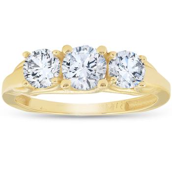 推荐1.40 Ct Genuine Diamond Three Stone Engagement Ring 14k Yellow Gold商品