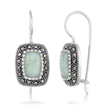 商品Macy's | Jade (9 x 6mm) & Marcasite Rectangle Earrings in Sterling Silver,商家Macy's,价格¥457图片
