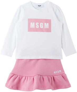 MSGM | Baby White & Pink Long Sleeve T-Shirt & Skirt商品图片,