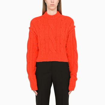 Max Mara | Cropped orange cable knit sweater商品图片,