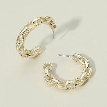 FASHNZFAB | 14K Gold Plated Textured Chain Link Hoop Earrings - Gold,商家Premium Outlets,价格¥222
