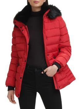 推荐Faux Fur Trim Hooded Puffer Jacket商品